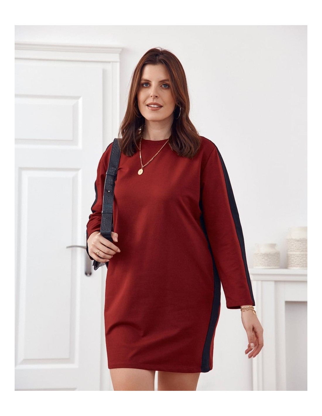 Gerades Kleid mit Streifen Plus Size Burgunderrot FI585 - Online-Shop - Boutique